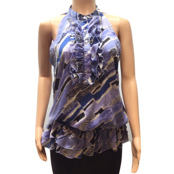 Essentials by Milano Blue Ruffle Sleeveless Top - Picture 1 of 6